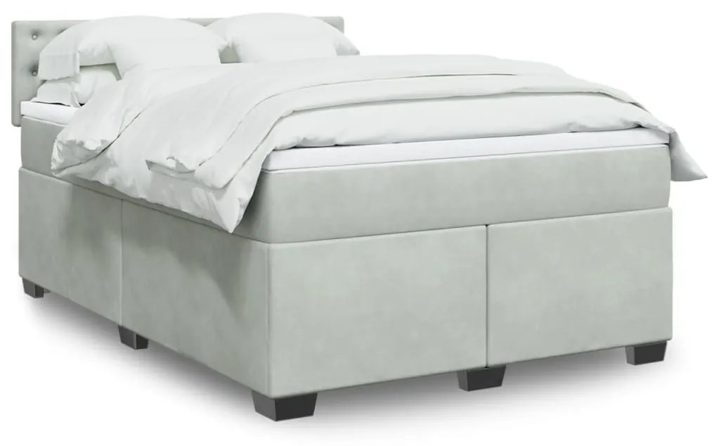 vidaXL Κρεβάτι Boxspring με Στρώμα Ανοιχτό Γκρι 140x200 εκ. Βελούδινο