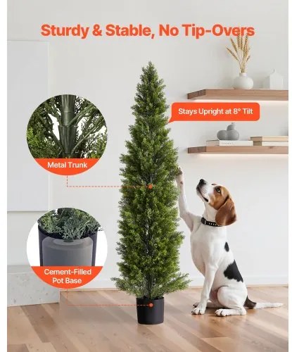 VEVOR Artificial Topiary Cedar Trees, 2 Set 1524mm Faux Pine Shrubs Plants, Fake Silk Tree Look Real, Easy Assembly for Decor Front Porch Outdoor Patio Garden Balcony Backyard Indoor Office