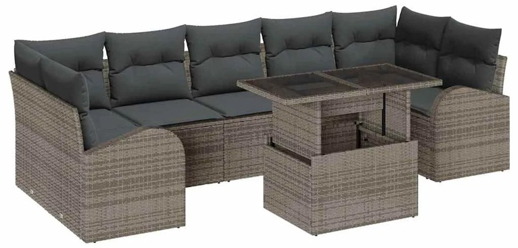 vidaXL Σετ Καναπέ Κήπου με μαξιλάρι 8 pcs Γκρι Πολυ ράταν