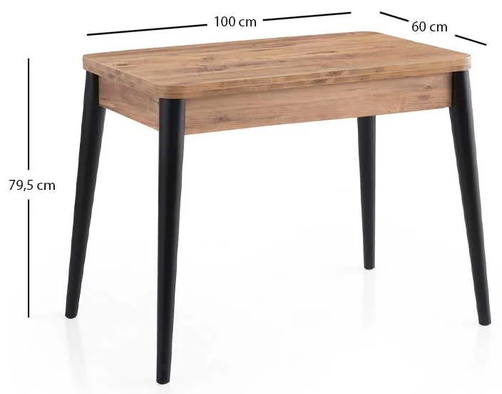 Τραπέζι Dolunay Megapap επεκτεινόμενο χρώμα atlantic pine - μαύρο 100x60(120x100)x79,5εκ.