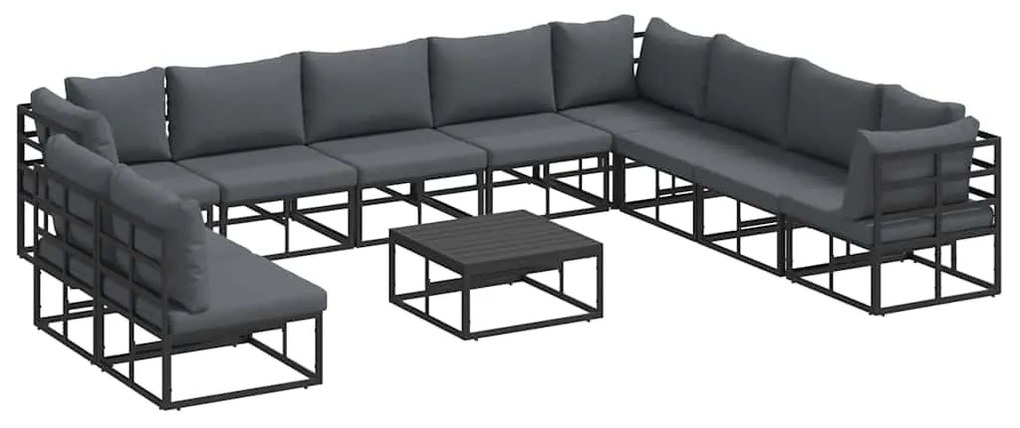 vidaXL Σετ Καναπέ Κήπου με μαξιλάρι 11 pcs Μαύρο Αλουμίνιο