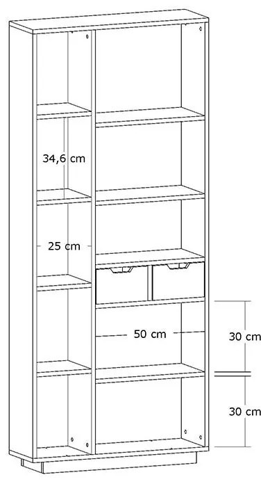 Βιβλιοθήκη με συρτάρια Dakin σε oak απόχρωση 80x25x190εκ 80x25x190 εκ.