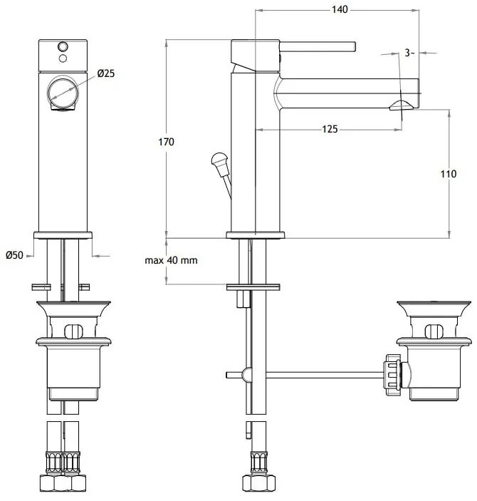 Μπαταρία νιπτήρος Eurorama Tonda-Χρωμέ