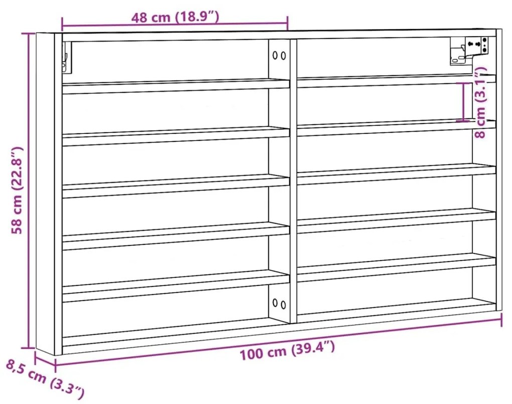 Βιτρίνα Χρώμα Sonoma Δρυς 100x8,5x58 εκ. από Επεξεργασμένο Ξύλο - Καφέ