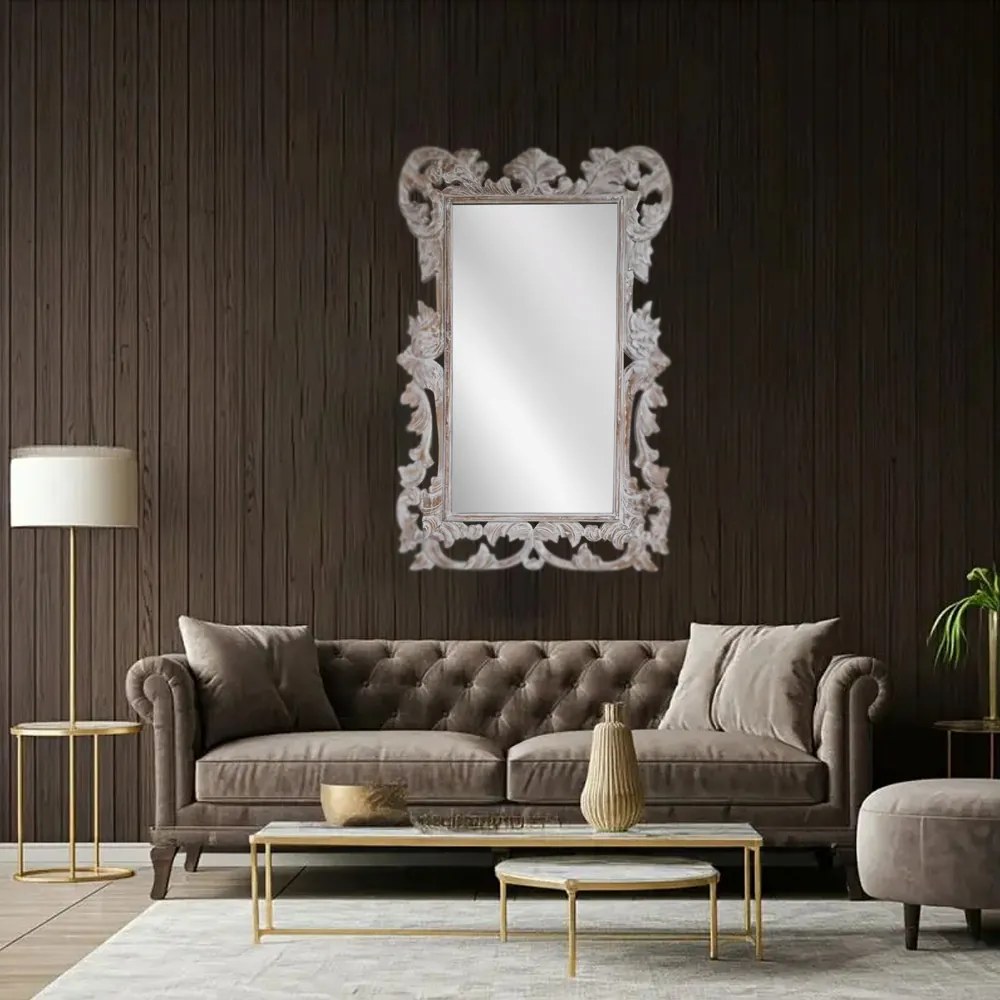 Artekko Mirroki Ξύλινος Λευκός Πατίνα Σκαλιστός Καθρέπτης Τοίχου (150x100)cm - 667-4029 - 667-4029