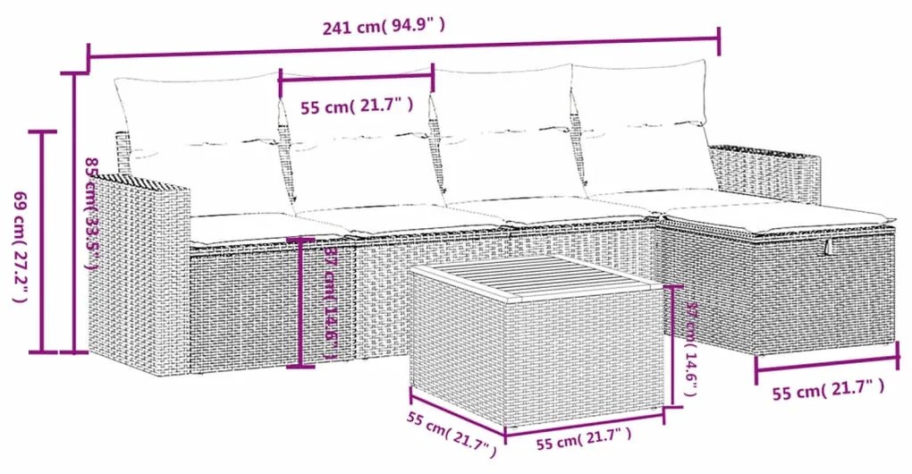 Καναπές Κήπου 6 Τεμαχίων Μαύρο από Συνθετικό Ρατάν με Μαξιλάρια - Μαύρο