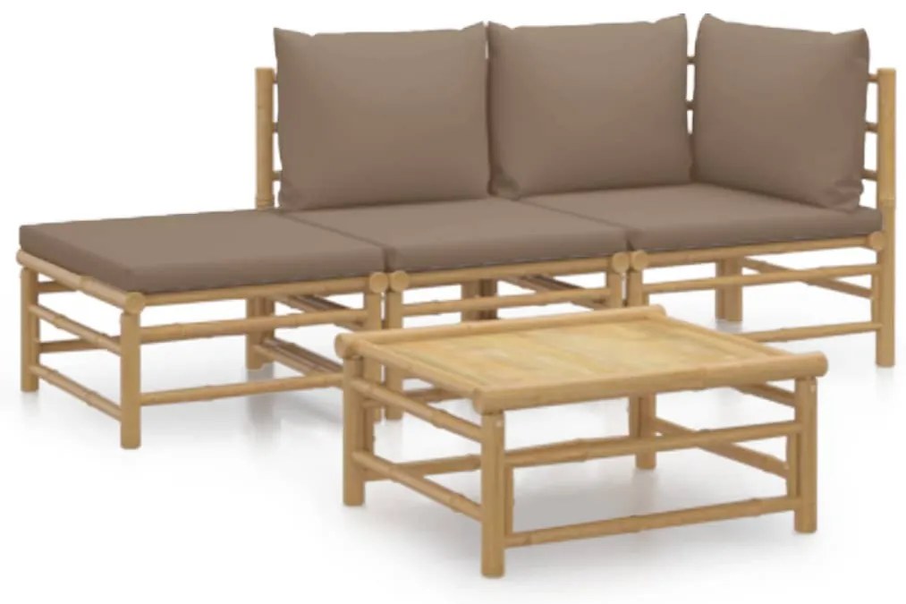 vidaXL Σαλόνι Κήπου Σετ 4 Τεμαχίων από Μπαμπού με Taupe Μαξιλάρια
