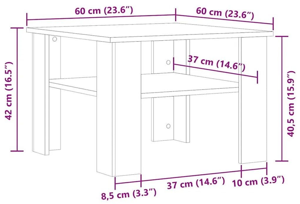 Τραπεζάκι σαλονιού Artisan Oak 60x60x42 cm Κατασκευασμένο ξύλο - Καφέ