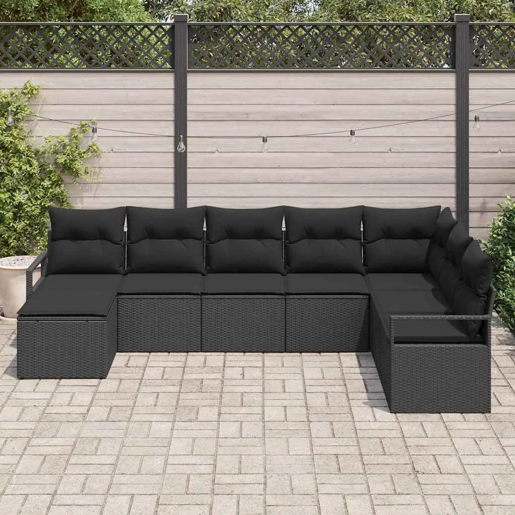 vidaXL Σετ Καναπέ Κήπου 8 pcs Μαύρο Πολυ ράταν