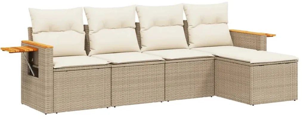 vidaXL Σετ Καναπέ Κήπου 5 τεμ. Μπεζ Συνθετικό Ρατάν με Μαξιλάρι