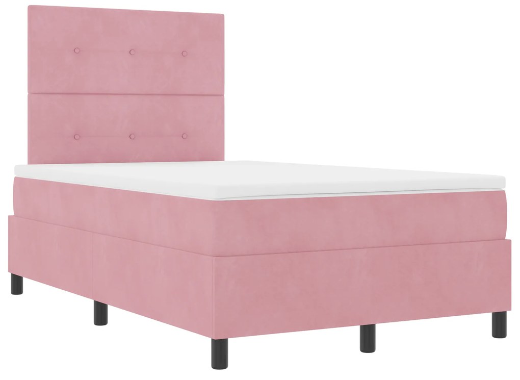 vidaXL Κρεβάτι Box Spring με Στρώμα & LED Ροζ 120x190 εκ. Βελούδο