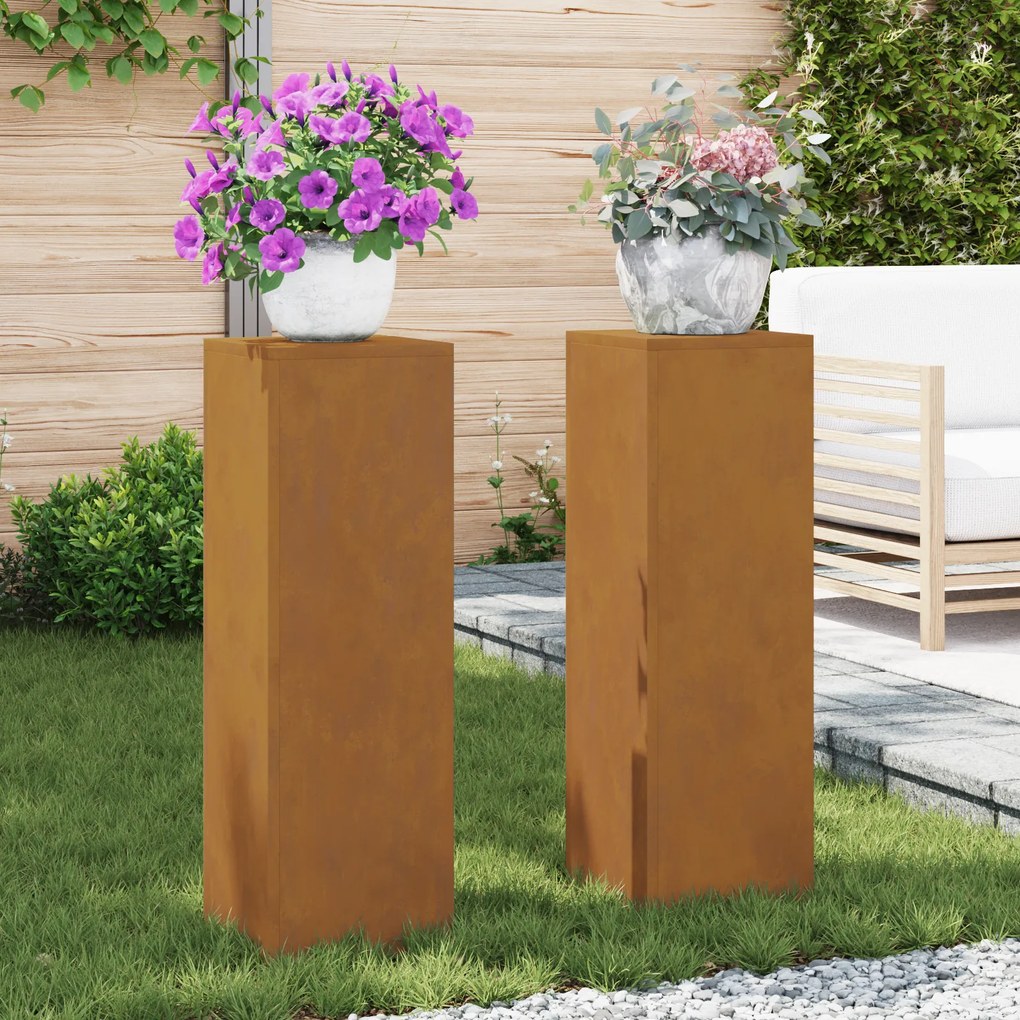 vidaXL σετ δύο εξωτερικών φυτοσταντ , 24x24x75 εκ, φτιαγμένα από ανθεκτικό ατσάλι.