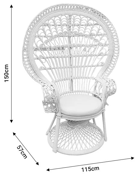 Πολυθρόνα Dorothy Inart με λευκό μαξιλάρι-λευκό rattan 115x57x150εκ