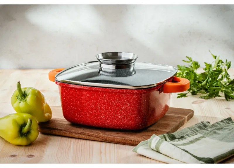 Κατσαρόλα με δοσομετρητή λίπους Oliver Voltz OV54323B26A, 26 cm, 5.4 l, Φινίρισμα γρανίτη, Επαγωγή, Κόκκινο
