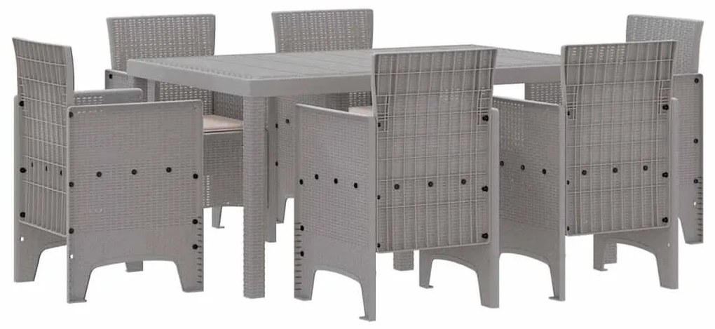 vidaXL Σέτ φαγητού για κήπο 7 pcs Ανοιχτό γκρι Rattan Polt
