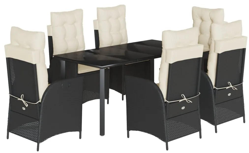 vidaXL Σετ Τραπεζαρίας Κήπου 7 Τεμ. Μαύρο Συνθετικό Ρατάν με Μαξιλάρια