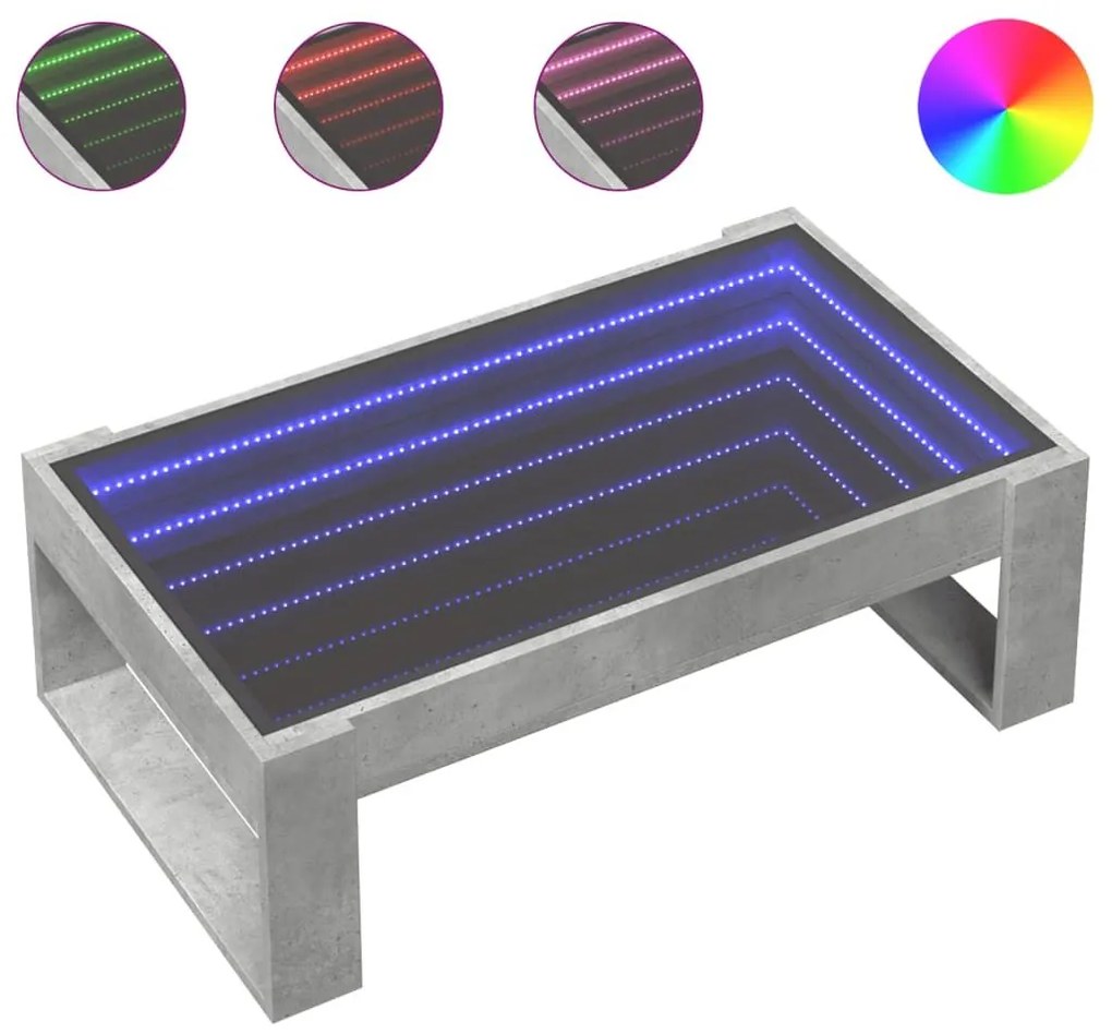 Τραπεζάκι Σαλονιού Άπειρο Φως LED Γκρι Σκυροδέματος 90x53x30εκ. - Γκρι