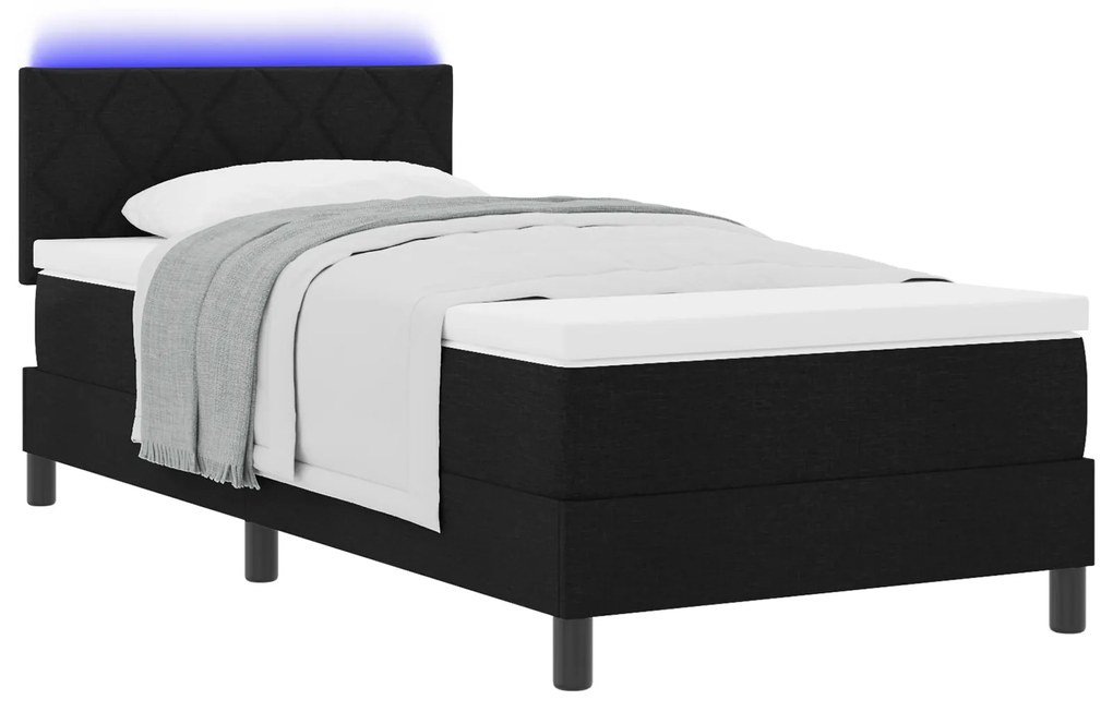 vidaXL Κρεβάτι με Στήριγμα και Στρώμα & LED Μαύρο 90x190 εκ Ύφασμα