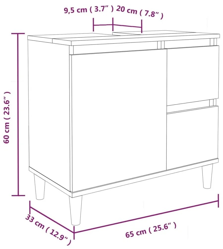 Ντουλάπι Μπάνιου Γυαλιστερό Λευκό 65x33x60 εκ. Επεξεργ. Ξύλο - Λευκό