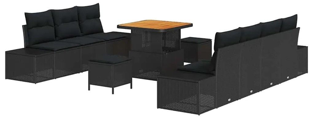 vidaXL Σετ καναπέ κήπου 10 τεμαχίων με μαξιλάρια - Μαύρο πολυ-ρατάν