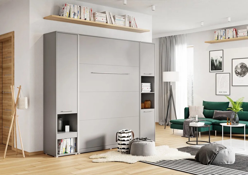 Κρεβάτι - ντουλάπα Concept Pro Lenart AH109, Διπλό, Γκρι, 140x200, Πλαστικοποιημένη μοριοσανίδα, Τάβλες για Κρεβάτι, 155x237x217cm | Epipla1.gr