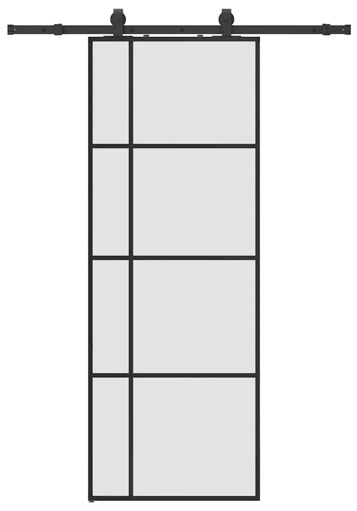 Συρόμενη Πόρτα με Μηχανισμό Μαύρο 76x205 εκ. Γυαλί ESG - Μαύρο