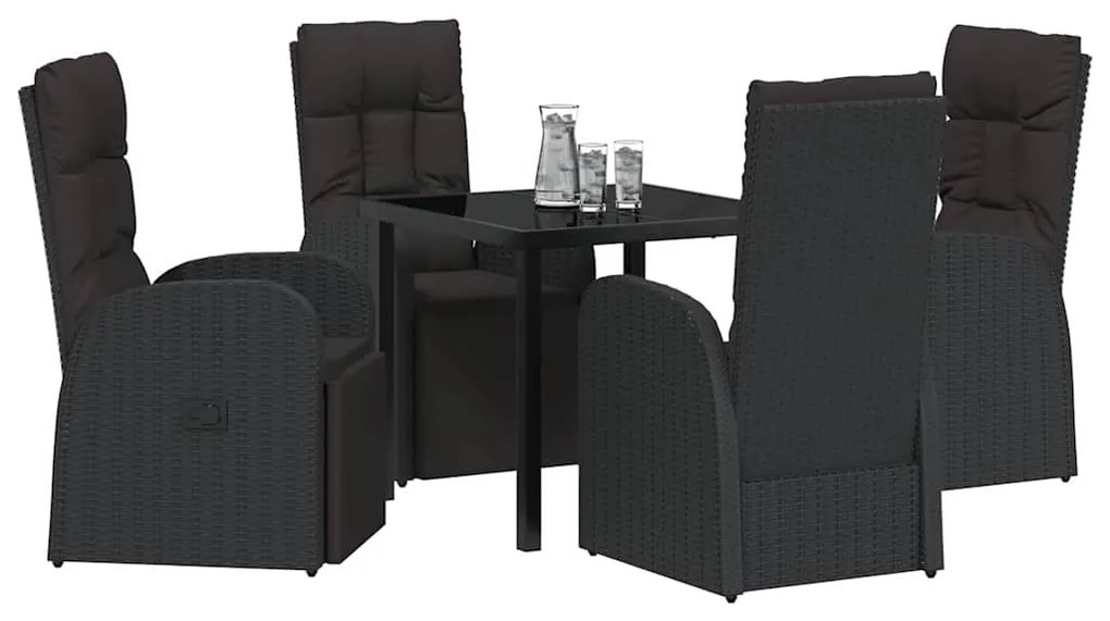 vidaXL Σέτ φαγητού για κήπο με μαξιλάρι 5 pcs Μαύρο συνθετικό ρατάν