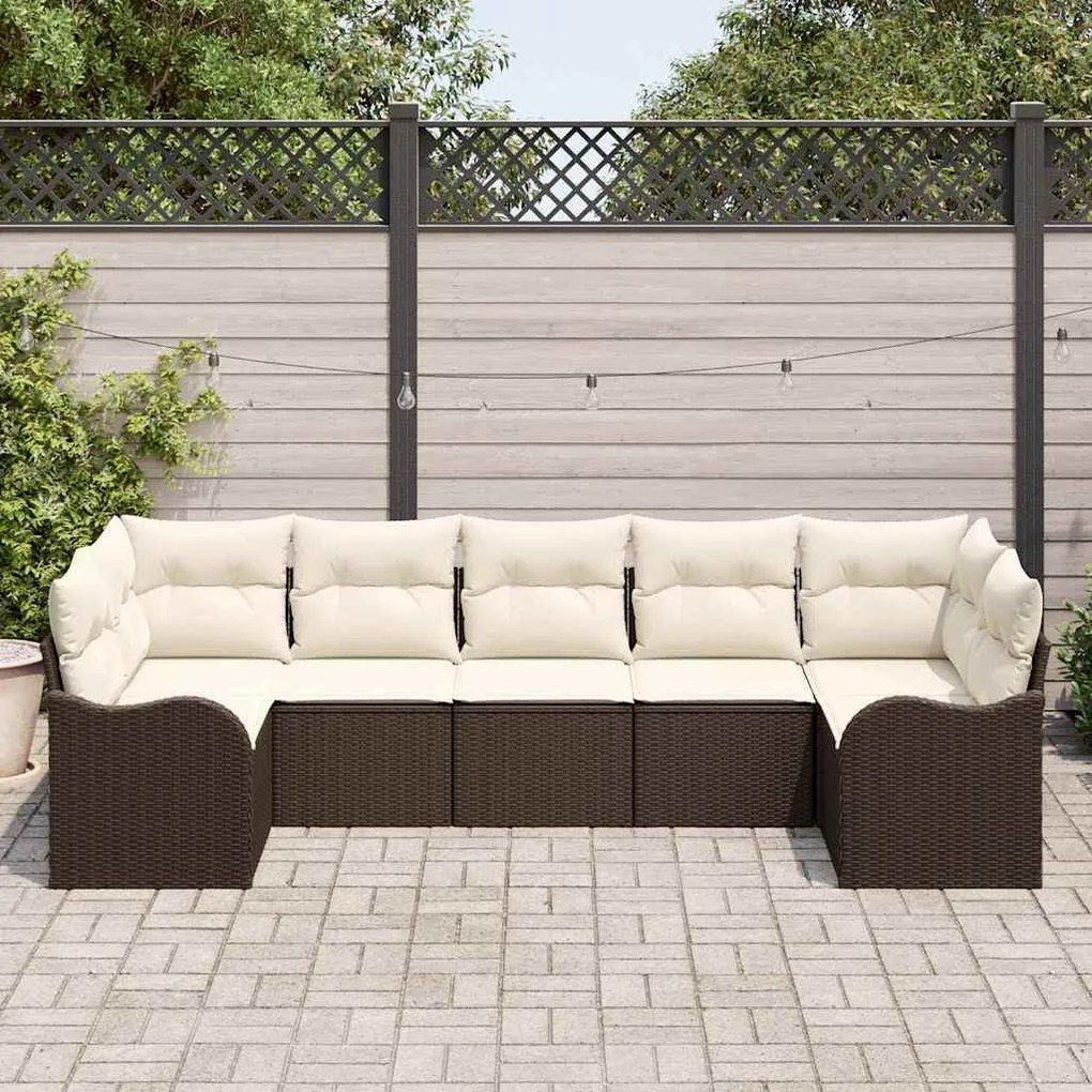 vidaXL Σετ Καναπέ Κήπου με μαξιλάρι 7 pcs Καφέ Πολυ ράταν