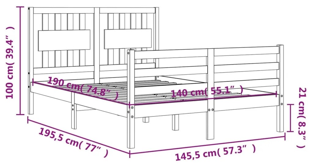 Πλαίσιο Κρεβατιού με Κεφαλάρι Λευκό 140x190 εκ. Μασίφ Ξύλο - Λευκό