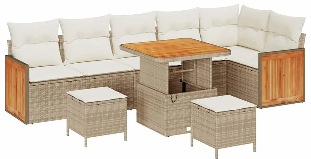 vidaXL Σετ Καναπέ Κήπου 9 pcs Μπεζ και Κρέμα συνθετικό ρατάν