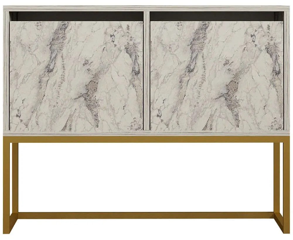 Κονσόλα Zermat 495SSE1909 90x34x70cm Marble Effect White-Gold Μοριοσανίδα, Μελαμίνη