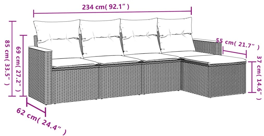 vidaXL Σετ Καναπέ Κήπου 5 τεμ. Μπεζ Συνθετικό Ρατάν με Μαξιλάρι