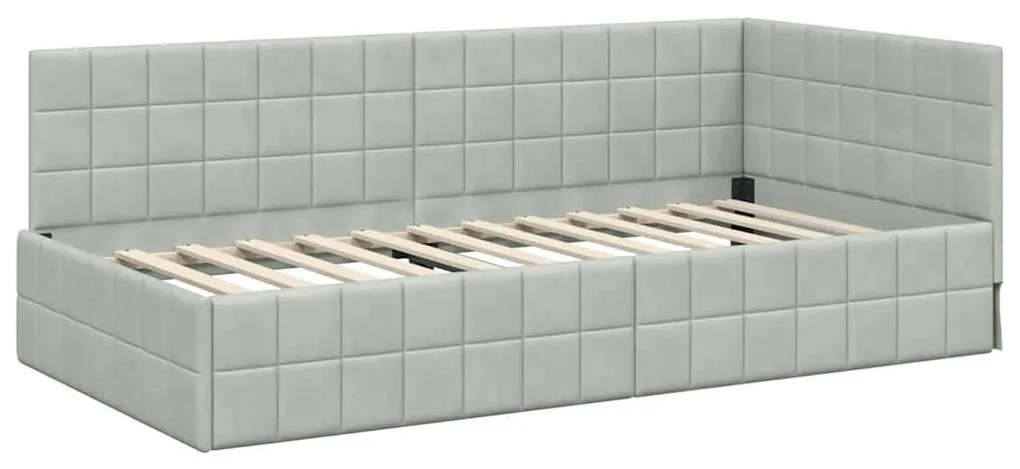 vidaXL Κρεβάτι Γωνίας με κεφαλάρι Ανοιχτό γκρι 90 x 190 cm Βελούδο