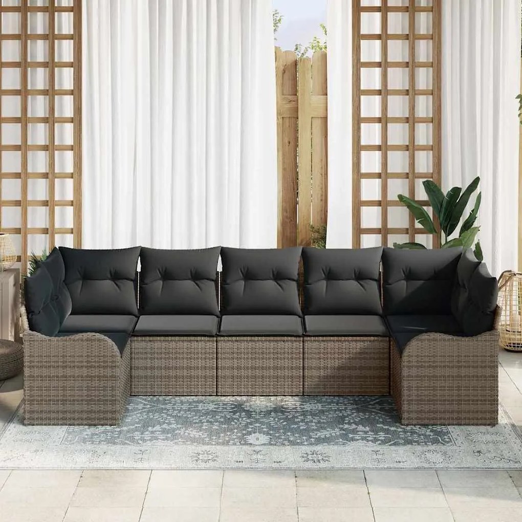 vidaXL Σετ Καναπέ Κήπου με μαξιλάρι 7 pcs Γκρι Πολυ ράταν