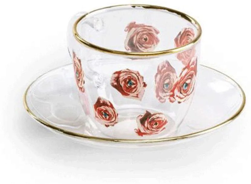 Φλυτζάνι Με Πιάτο Roses 15971 Multi Seletti Glass