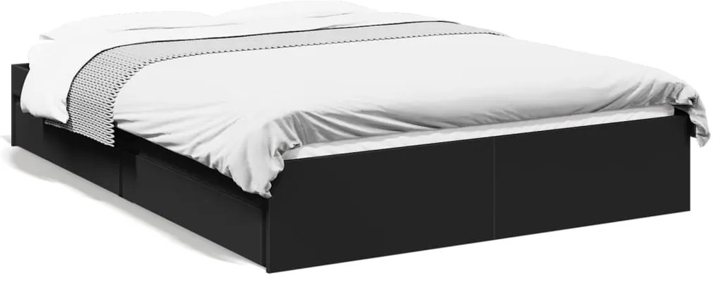 vidaXL Πλαίσιο Κρεβατιού με Συρτάρια Μαύρο 140x200 εκ Επεξεργ. Ξύλο