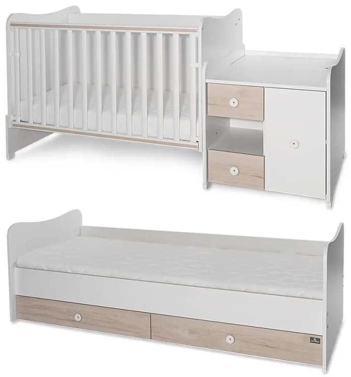 Πολυμορφικό βρεφικό κρεβάτι Mini Max  White + Light Oak  10150500045A  Lorelli