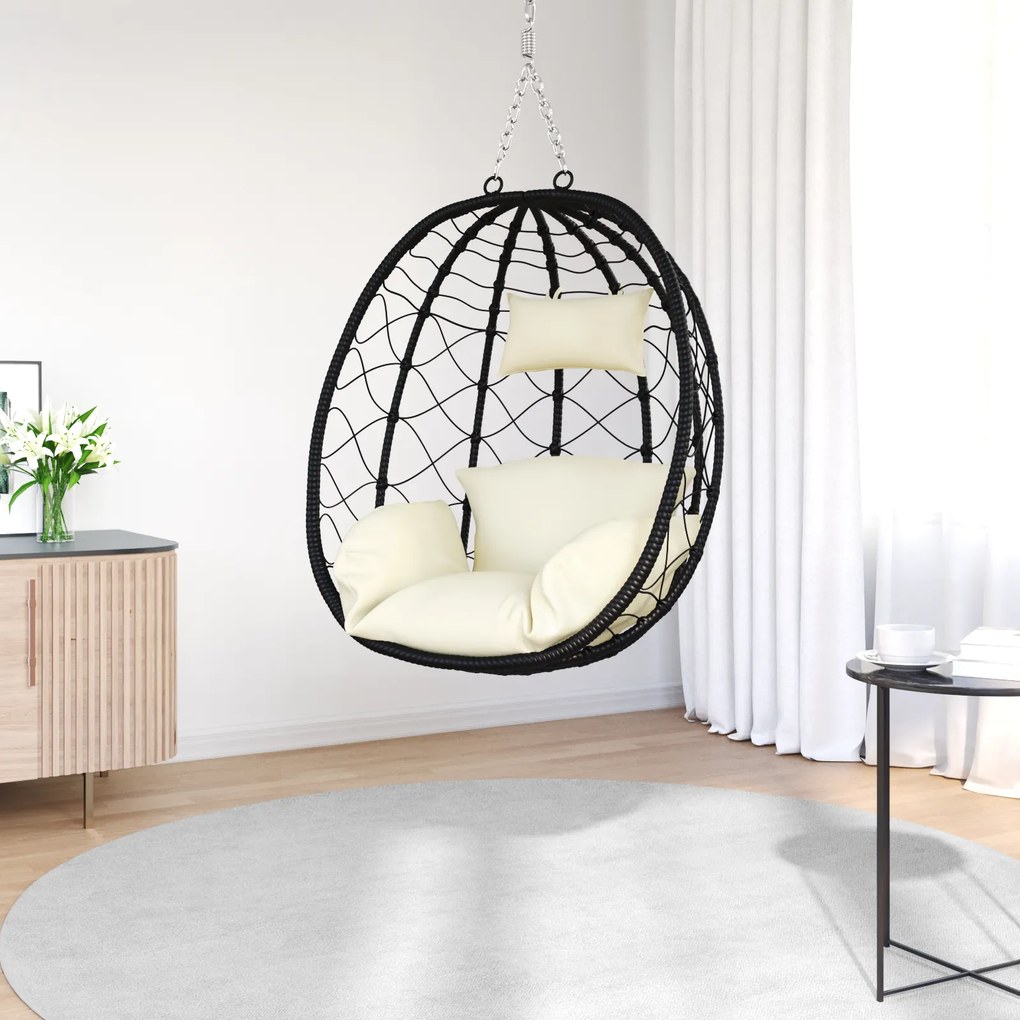 vidaXL Κρεμαστή καρέκλα αυγό Κρεμ λευκό 91.5 x 60 x 110 εκ.