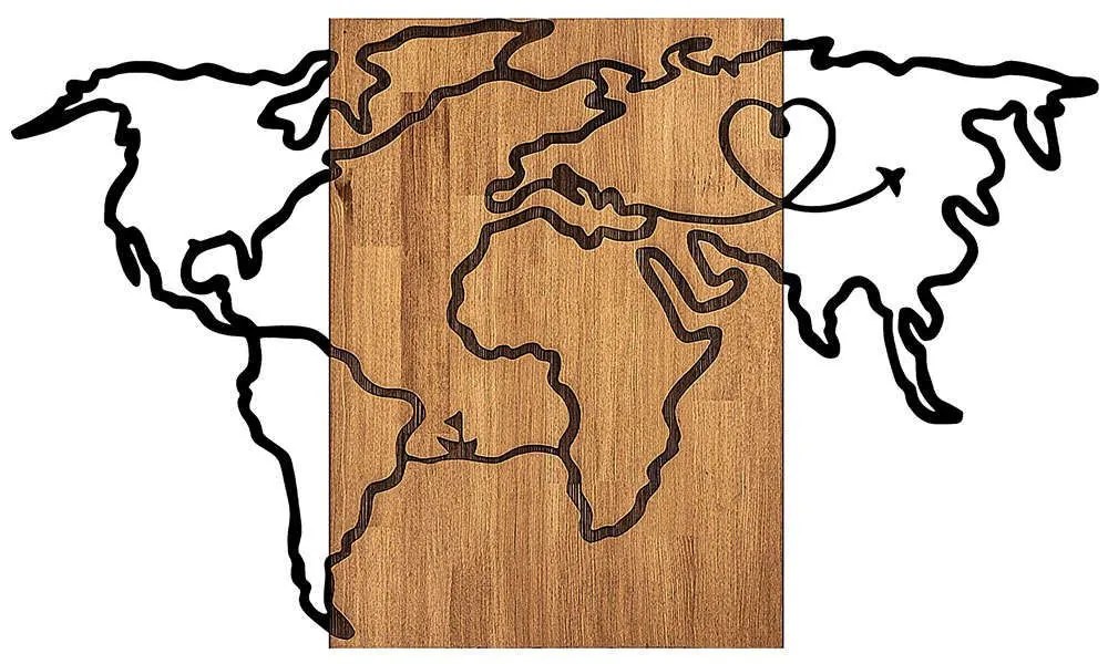 Διακοσμητικό Τοίχου Wold Map 899SKL2303 118x3x70cm Walnut-Black Wallity Μέταλλο,Ξύλο