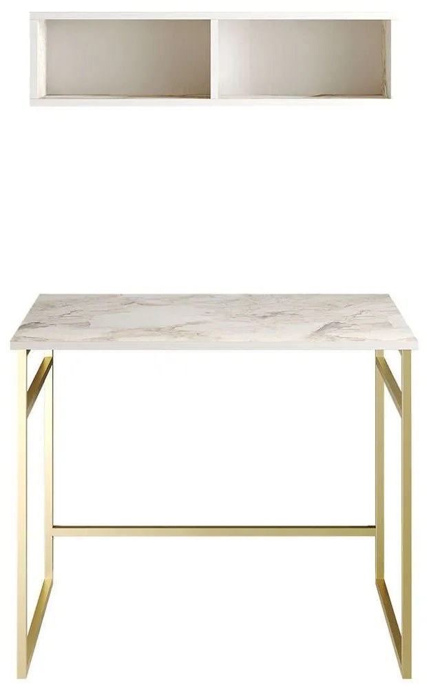 Γραφείο Με Ράφι Gama (Σετ 2Τμχ) 541HDL1108 90x60x75/90x22,3x23cm Marble Effect White-Gold