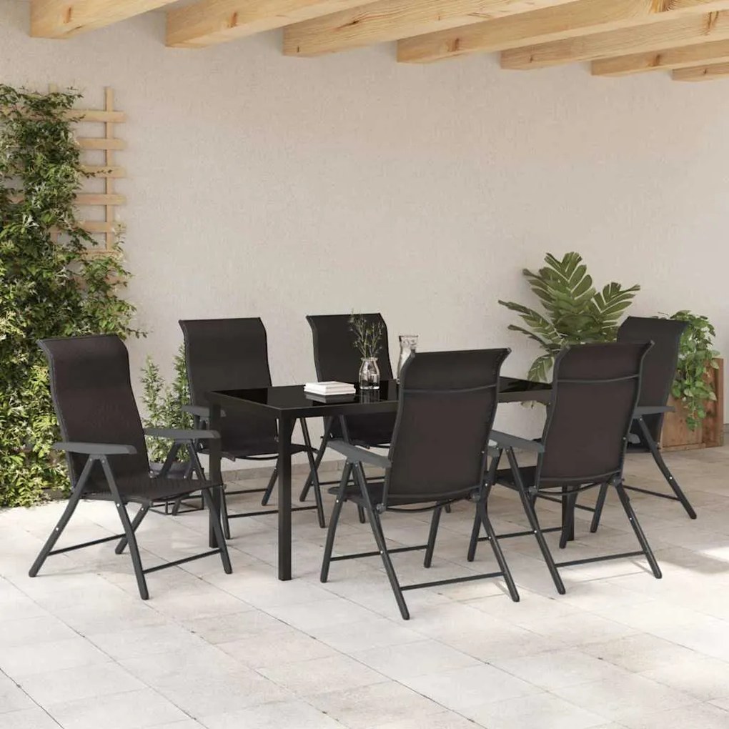 vidaXL Σέτ φαγητού για κήπο 7 pcs Μαύρος καφές Πολυ ράταν