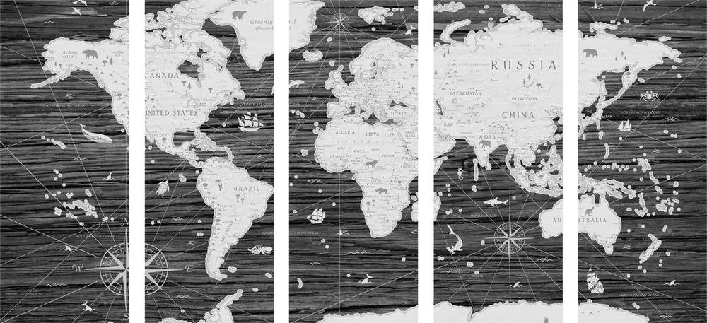 Εικόνα 5 τμημάτων ασπρόμαυρος χάρτης σε ξύλινο φόντο - 100x50