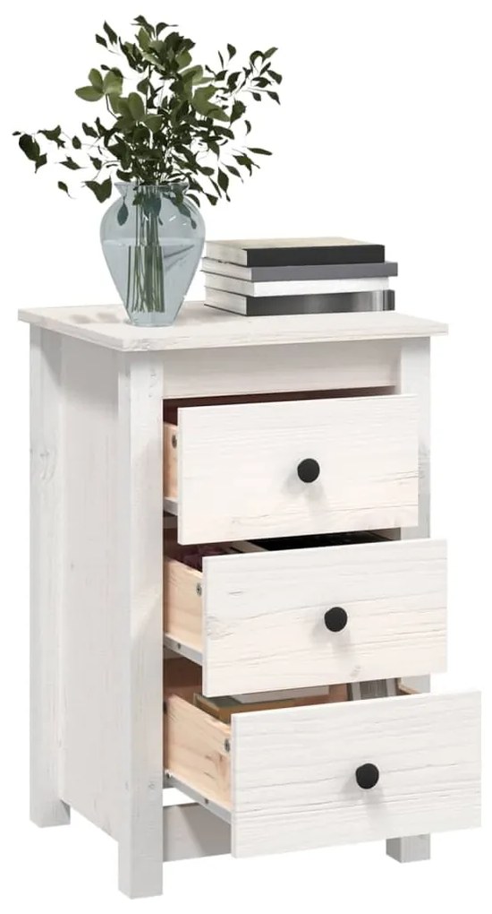 vidaXL Κομοδίνο Λευκό 40 x 35 x 61,5 εκ. από Μασίφ Ξύλο Πεύκου