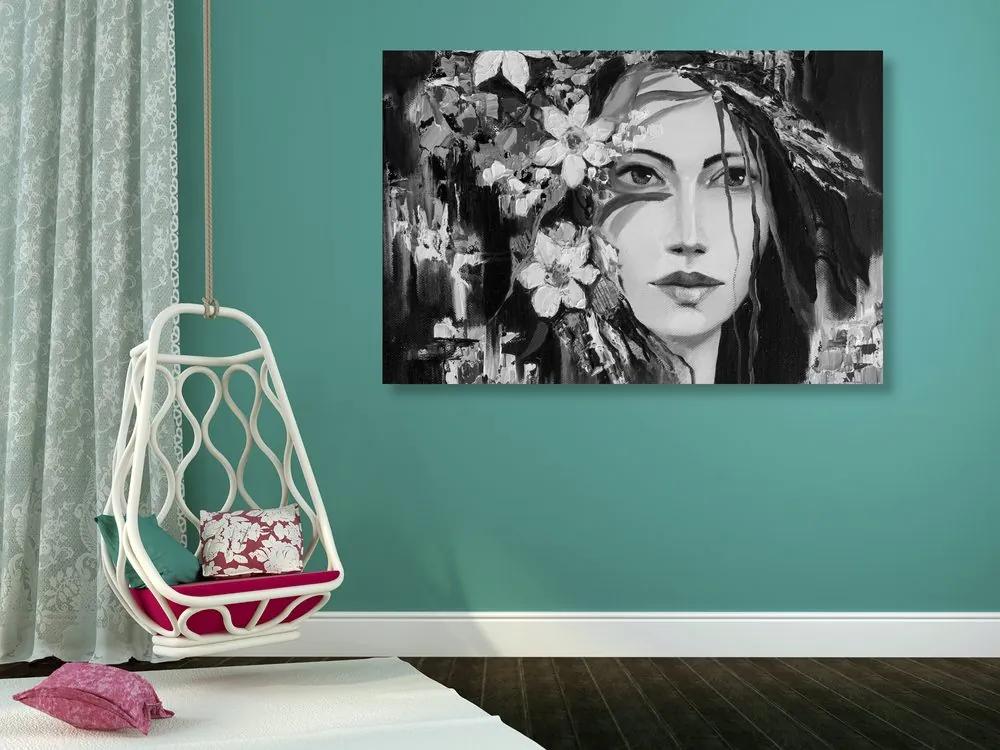 Εικόνα πρωτότυπο πίνακα ζωγραφικής μιας γυναίκας σε μαύρο & άσπρο - 90x60