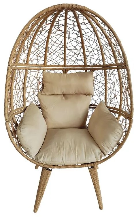 MIAMI Πολυθρόνα Egg, Wicker Φυσικό, Μαξιλάρι Μπεζ  94x77x150cm [-Φυσικό/Μπεζ-Tortora-Sand-Cappuccino-] [-Μέταλλο/Wicker-] Ε6744,1