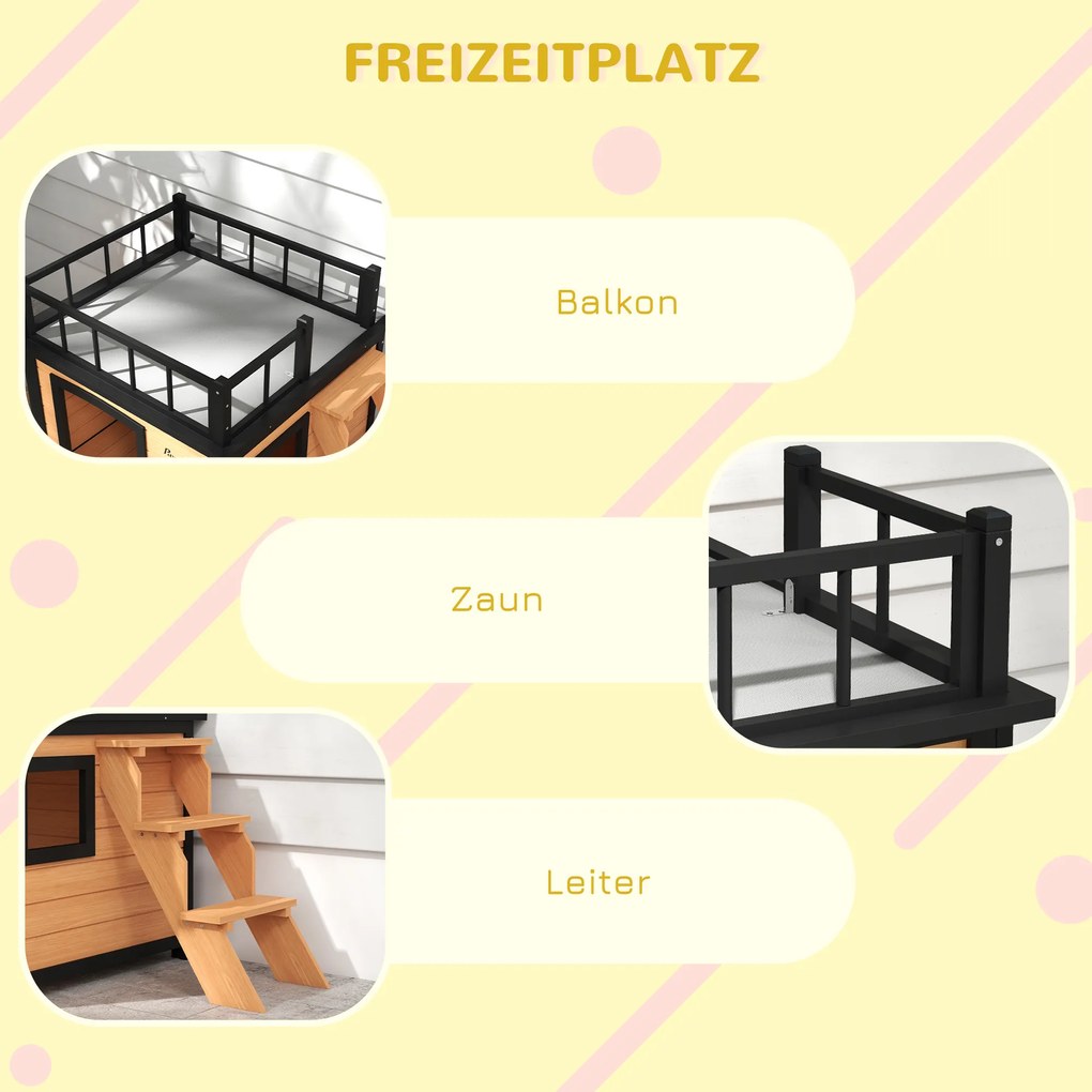 PawHut Σκυλόσπιτο με ταράτσα, αδιάβροχο, ξύλο, 121x77x78cm, Μαύρο/Κίτρινο