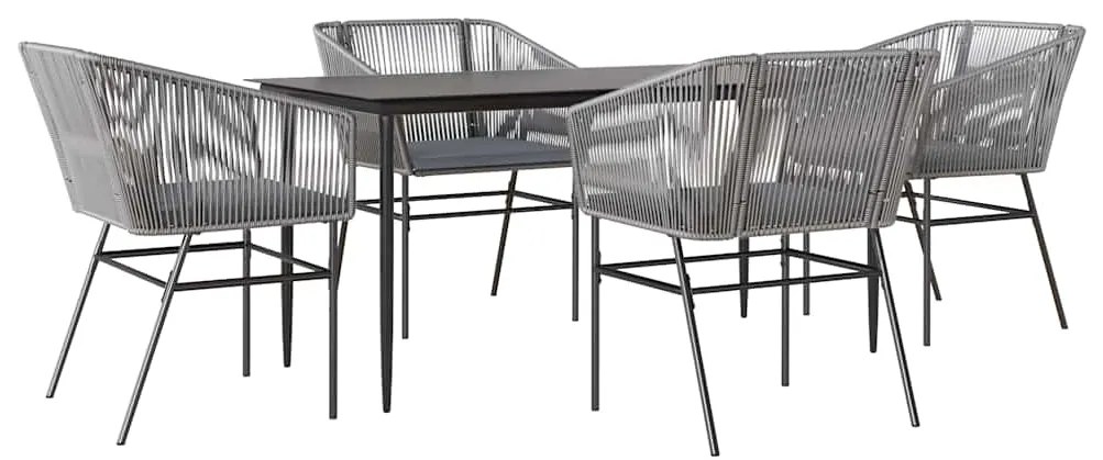 vidaXL Σετ Τραπεζαρίας Κήπου 5 τεμ. Γκρι Συνθ.Ρατάν/Γυαλί με Μαξιλάρια