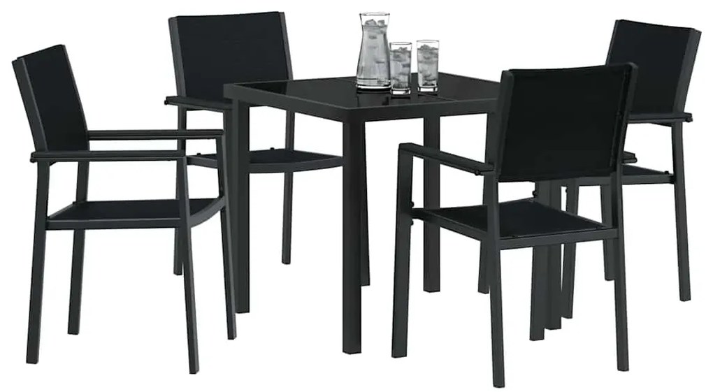 vidaXL Σέτ φαγητού για κήπο 5 pcs Μαύρο Χάλυβας με επίστρωση πούδρας