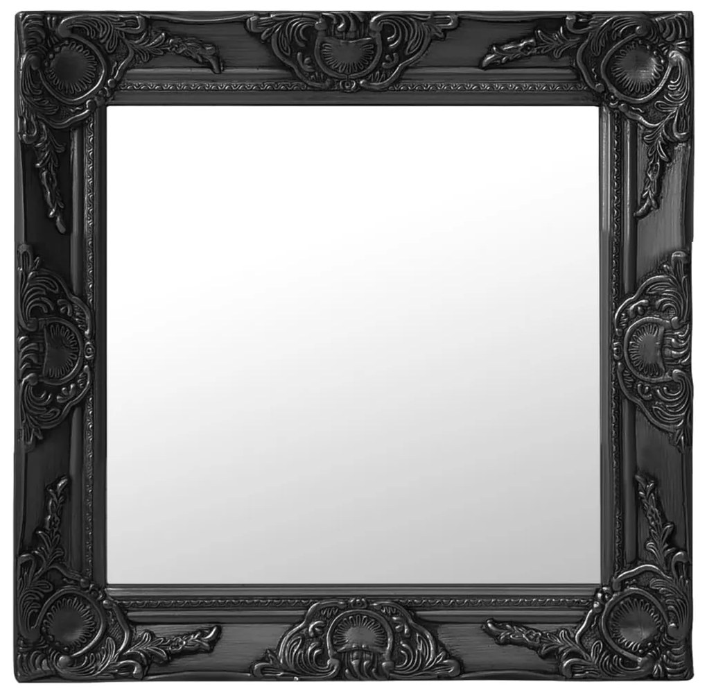 Καθρέφτης Τοίχου με Μπαρόκ Στιλ Μαύρος 50 x 50 εκ.