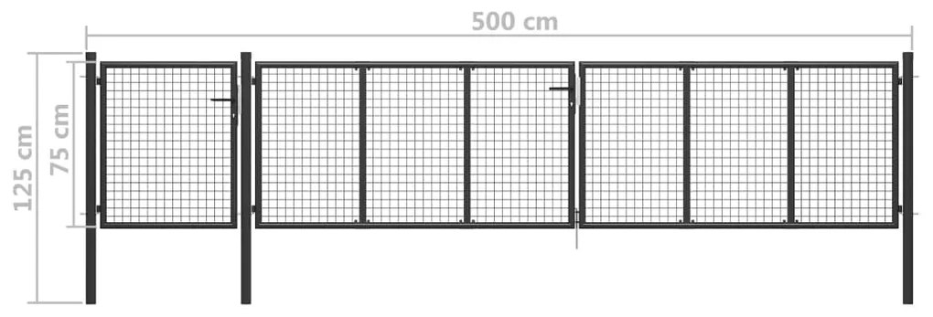 vidaXL Πόρτα Περίφραξης Κήπου Ανθρακί 500 x 75 εκ. Ατσάλινη